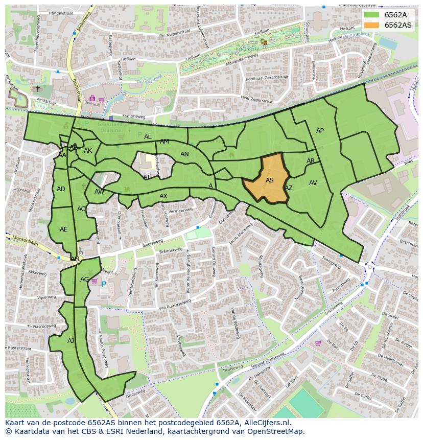 Afbeelding van het postcodegebied 6562 AS op de kaart.