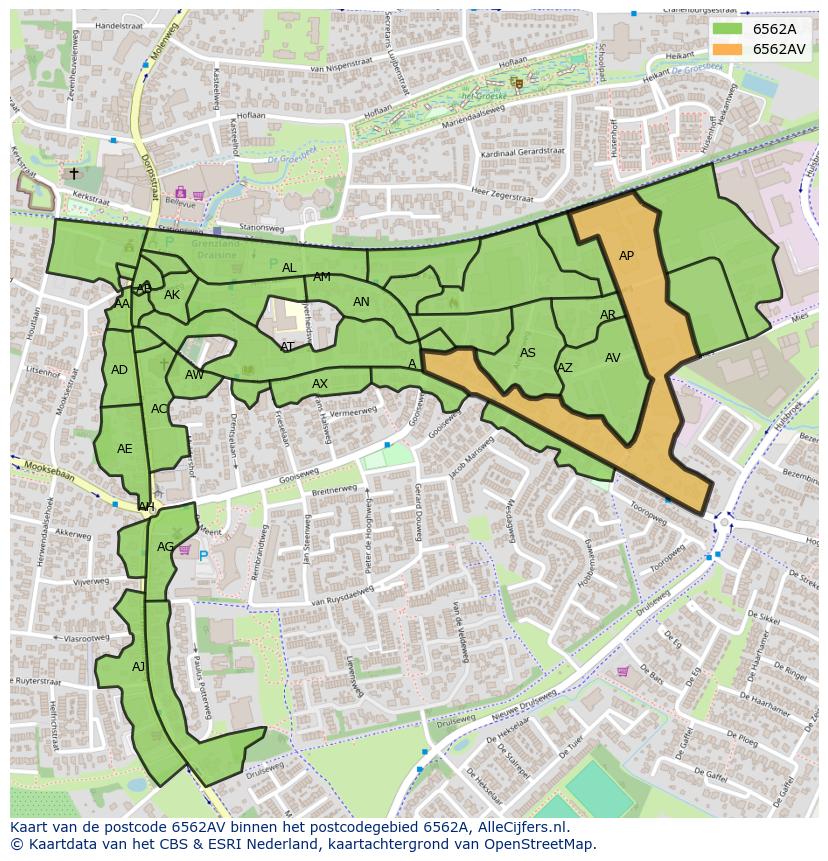 Afbeelding van het postcodegebied 6562 AV op de kaart.