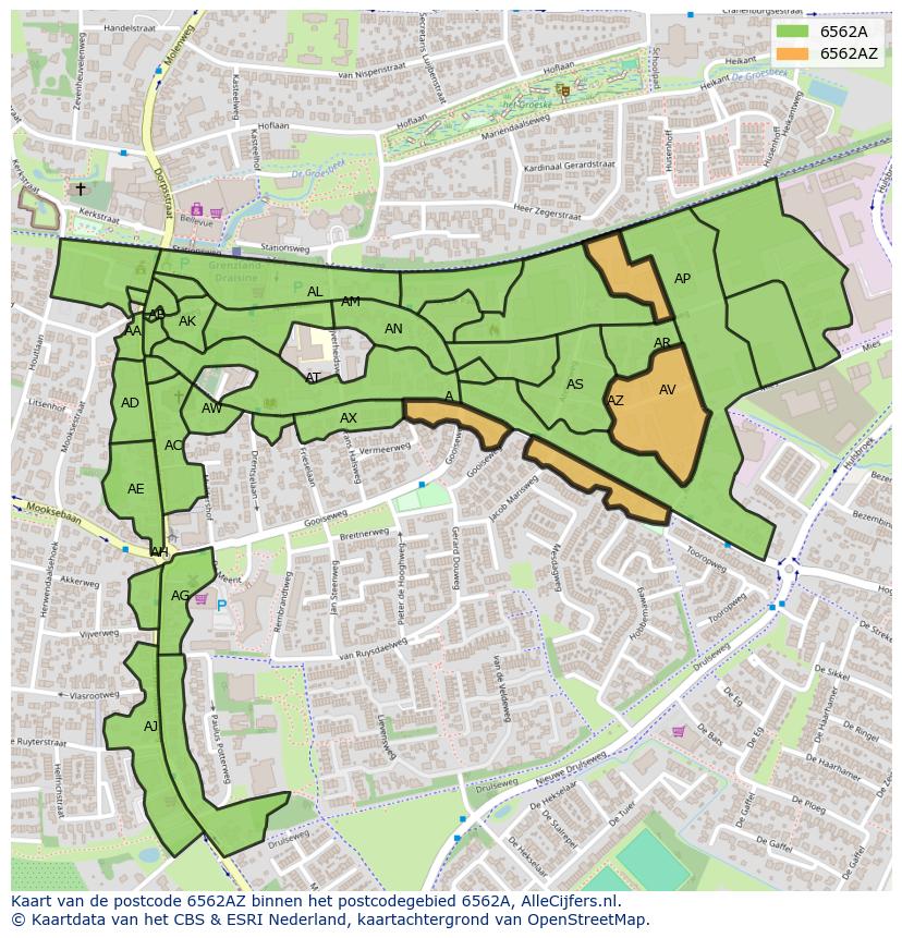 Afbeelding van het postcodegebied 6562 AZ op de kaart.