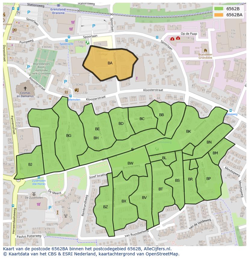 Afbeelding van het postcodegebied 6562 BA op de kaart.