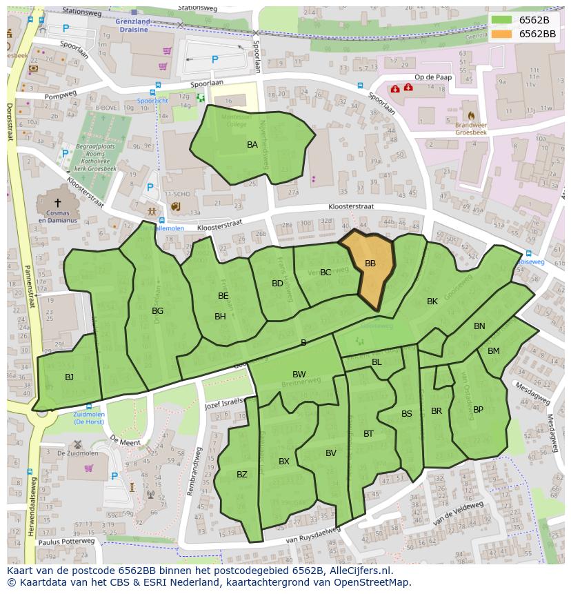 Afbeelding van het postcodegebied 6562 BB op de kaart.
