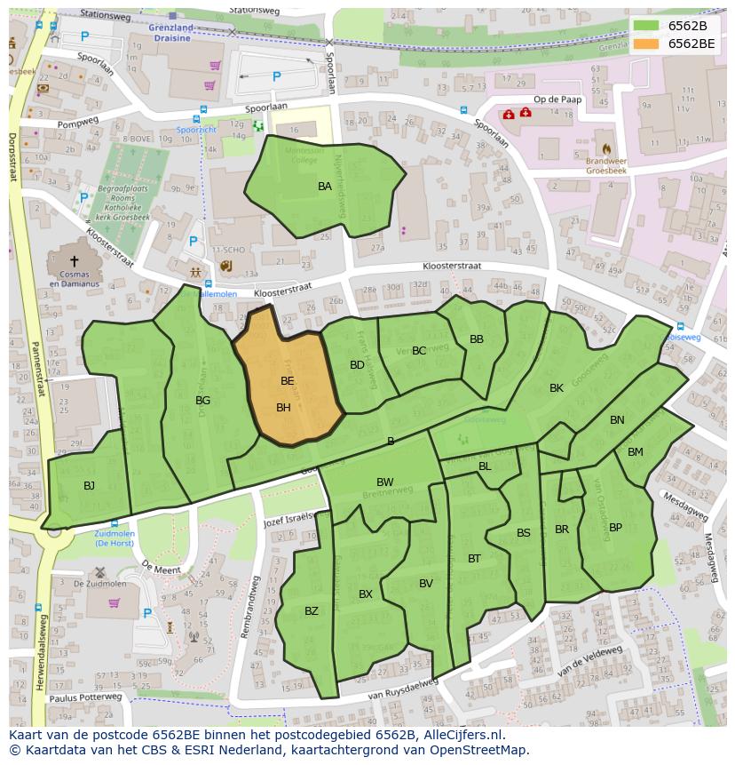Afbeelding van het postcodegebied 6562 BE op de kaart.