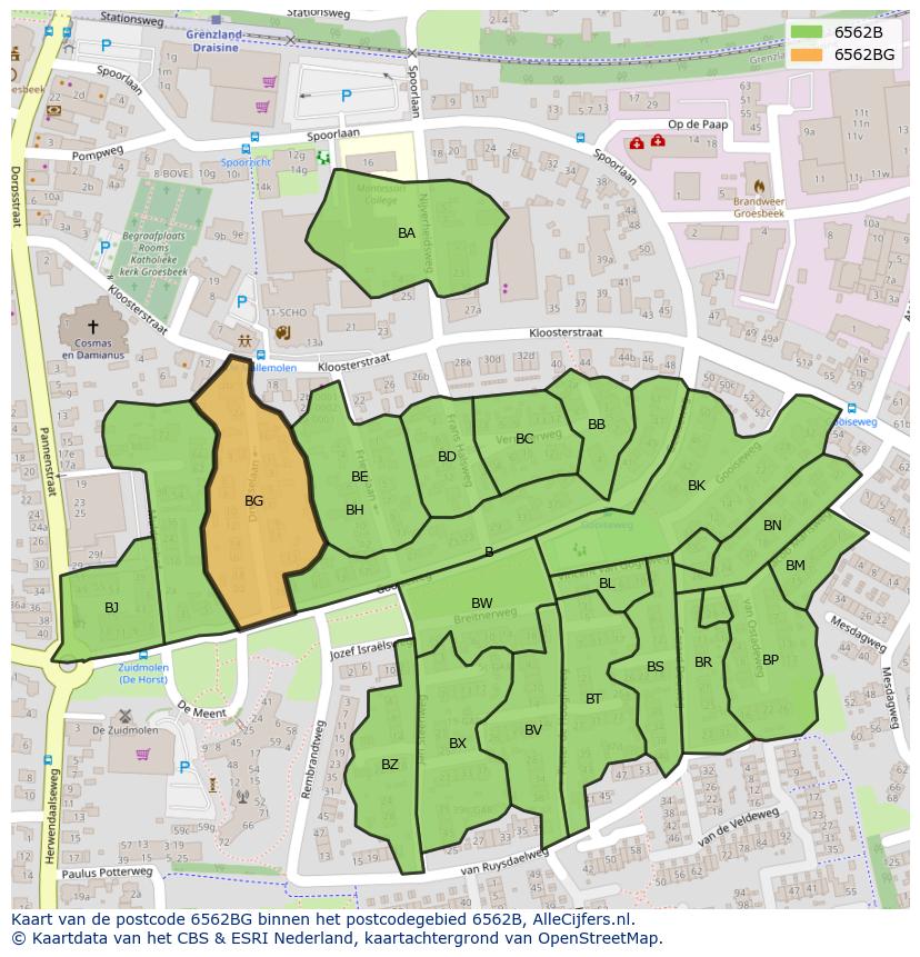 Afbeelding van het postcodegebied 6562 BG op de kaart.