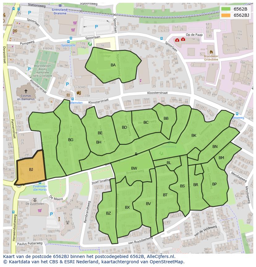 Afbeelding van het postcodegebied 6562 BJ op de kaart.