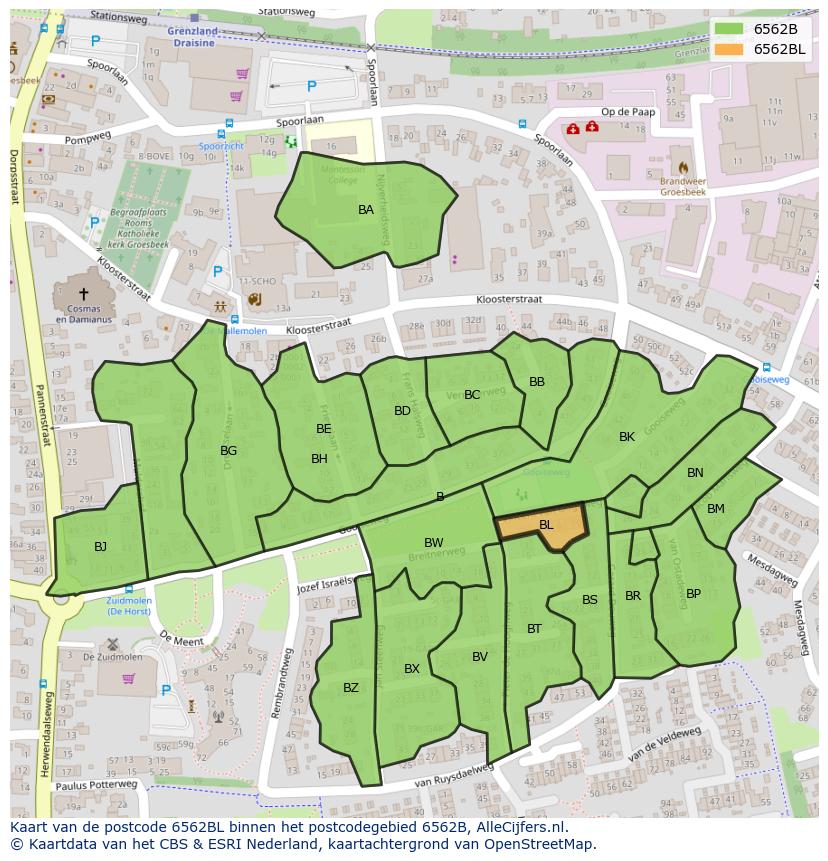 Afbeelding van het postcodegebied 6562 BL op de kaart.