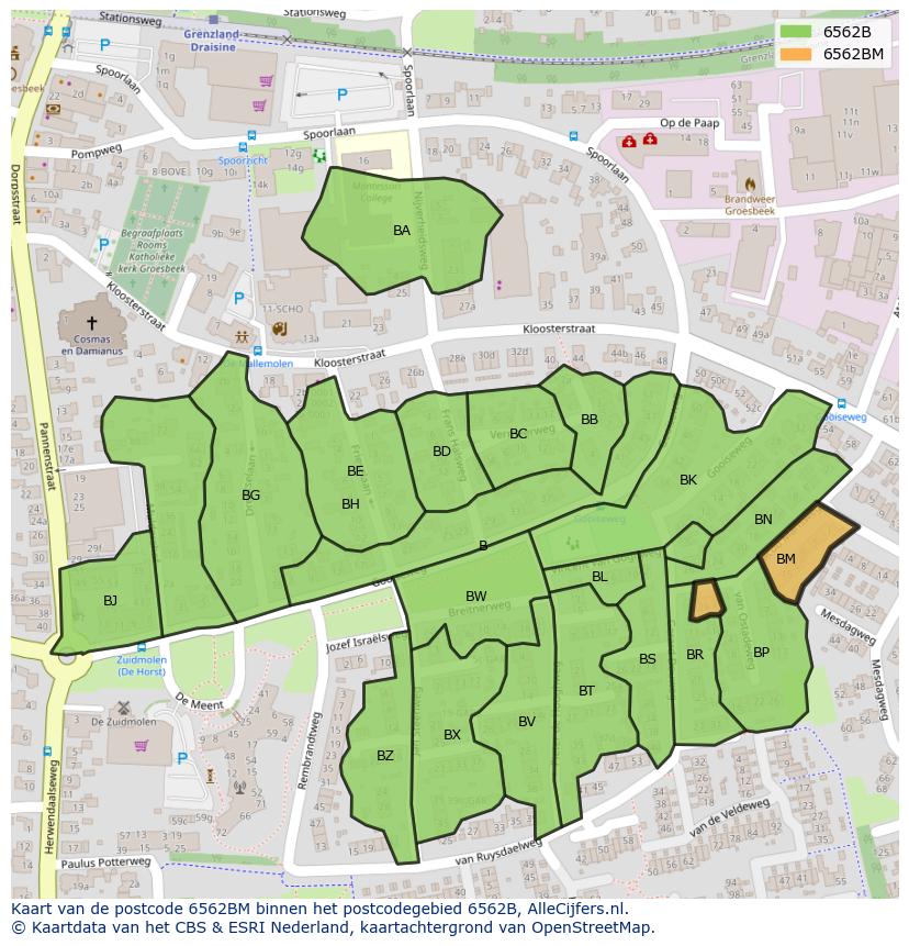 Afbeelding van het postcodegebied 6562 BM op de kaart.