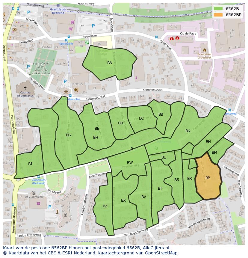Afbeelding van het postcodegebied 6562 BP op de kaart.