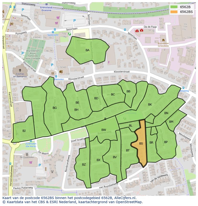 Afbeelding van het postcodegebied 6562 BS op de kaart.