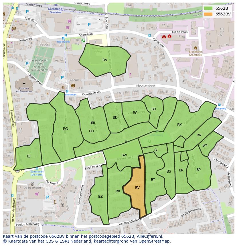 Afbeelding van het postcodegebied 6562 BV op de kaart.