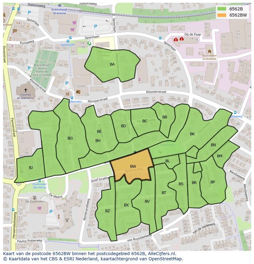 Afbeelding van het postcodegebied 6562 BW op de kaart.