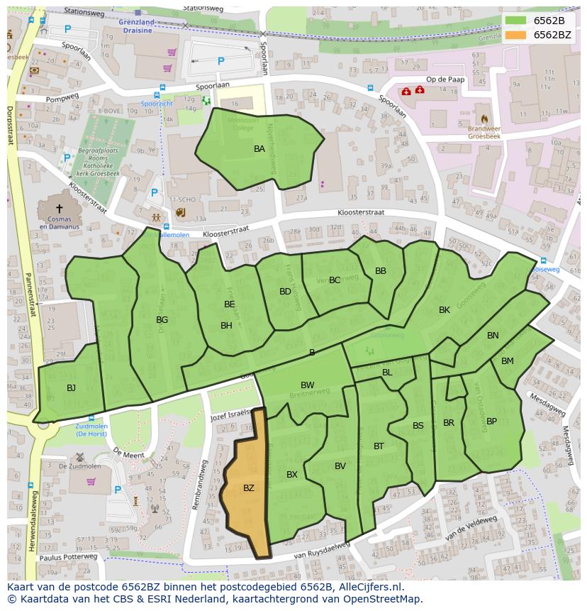 Afbeelding van het postcodegebied 6562 BZ op de kaart.