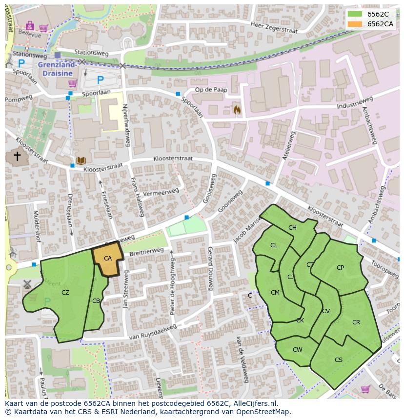 Afbeelding van het postcodegebied 6562 CA op de kaart.
