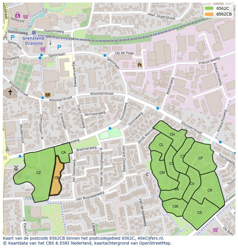 Afbeelding van het postcodegebied 6562 CB op de kaart.