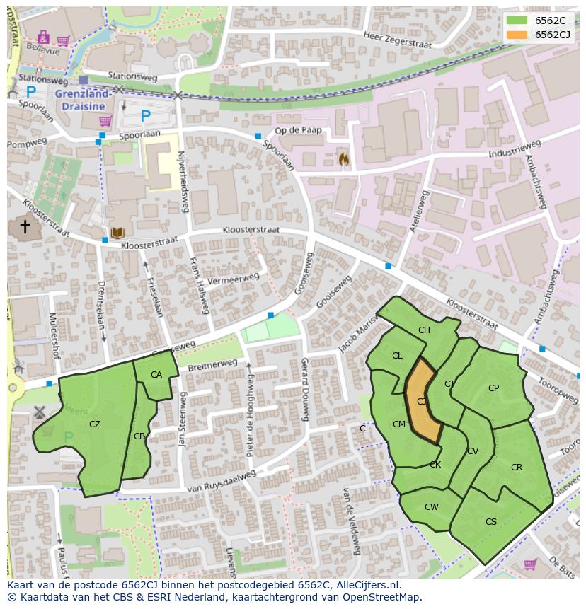 Afbeelding van het postcodegebied 6562 CJ op de kaart.