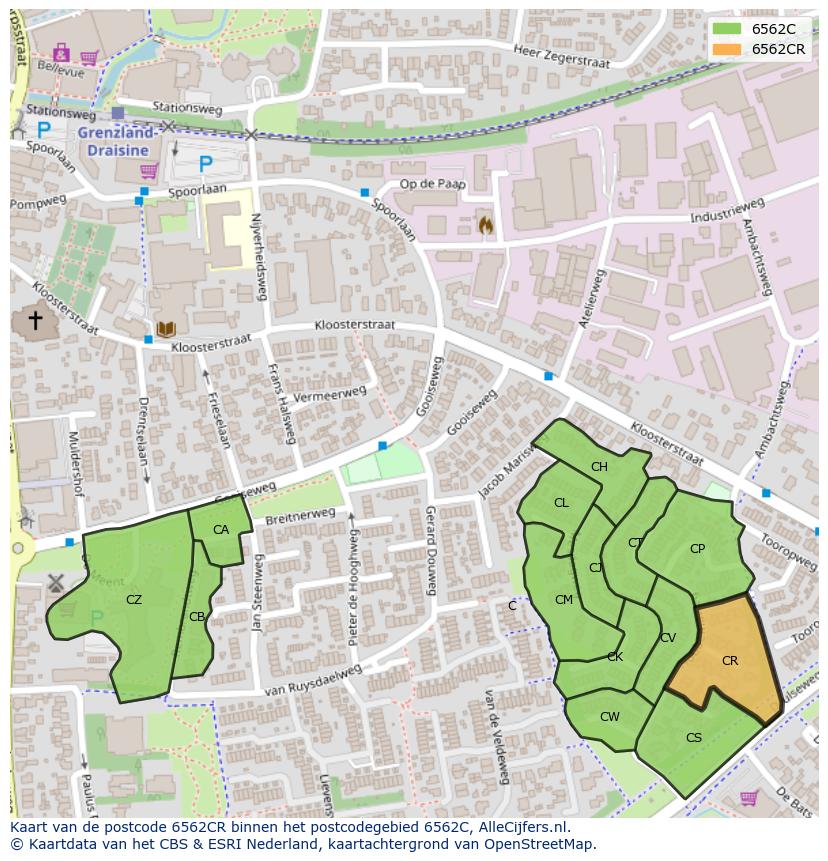 Afbeelding van het postcodegebied 6562 CR op de kaart.