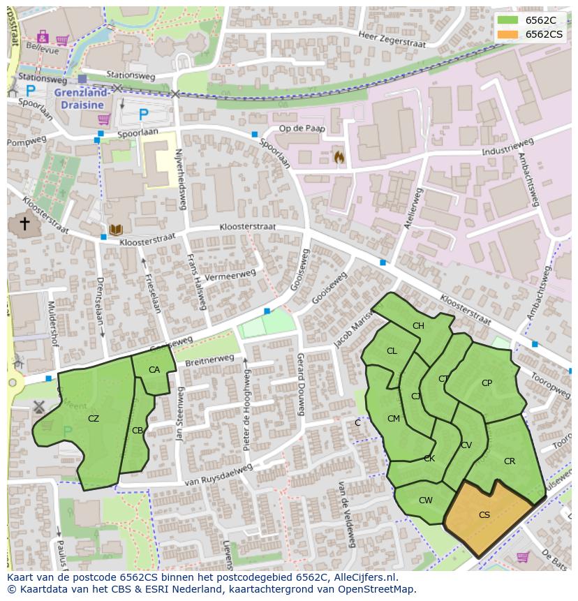 Afbeelding van het postcodegebied 6562 CS op de kaart.