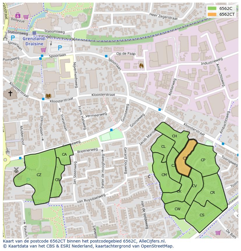 Afbeelding van het postcodegebied 6562 CT op de kaart.