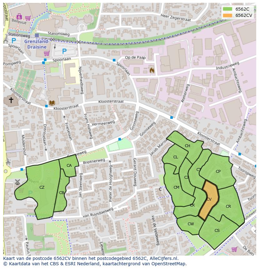 Afbeelding van het postcodegebied 6562 CV op de kaart.