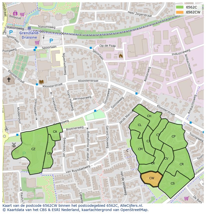 Afbeelding van het postcodegebied 6562 CW op de kaart.