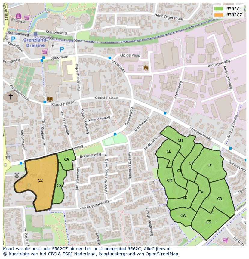 Afbeelding van het postcodegebied 6562 CZ op de kaart.