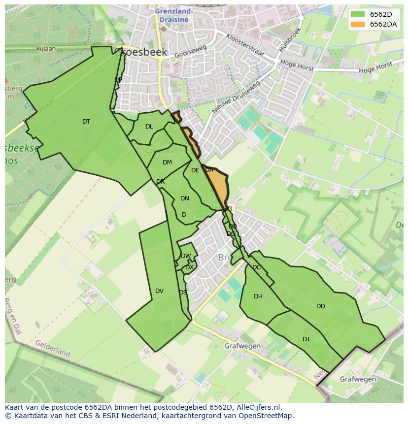 Afbeelding van het postcodegebied 6562 DA op de kaart.