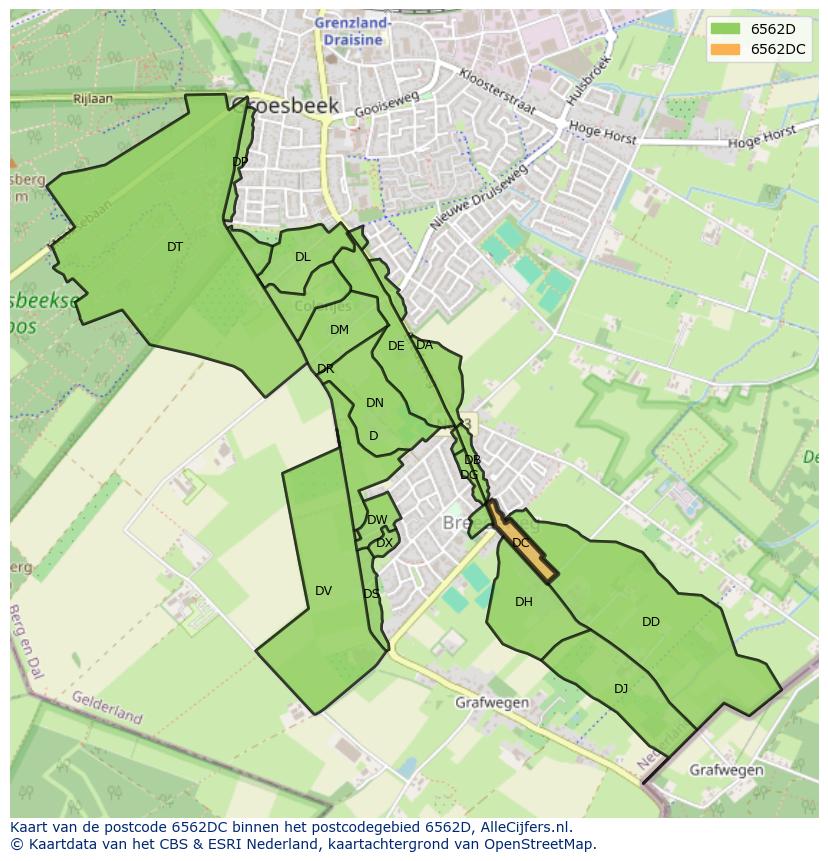 Afbeelding van het postcodegebied 6562 DC op de kaart.