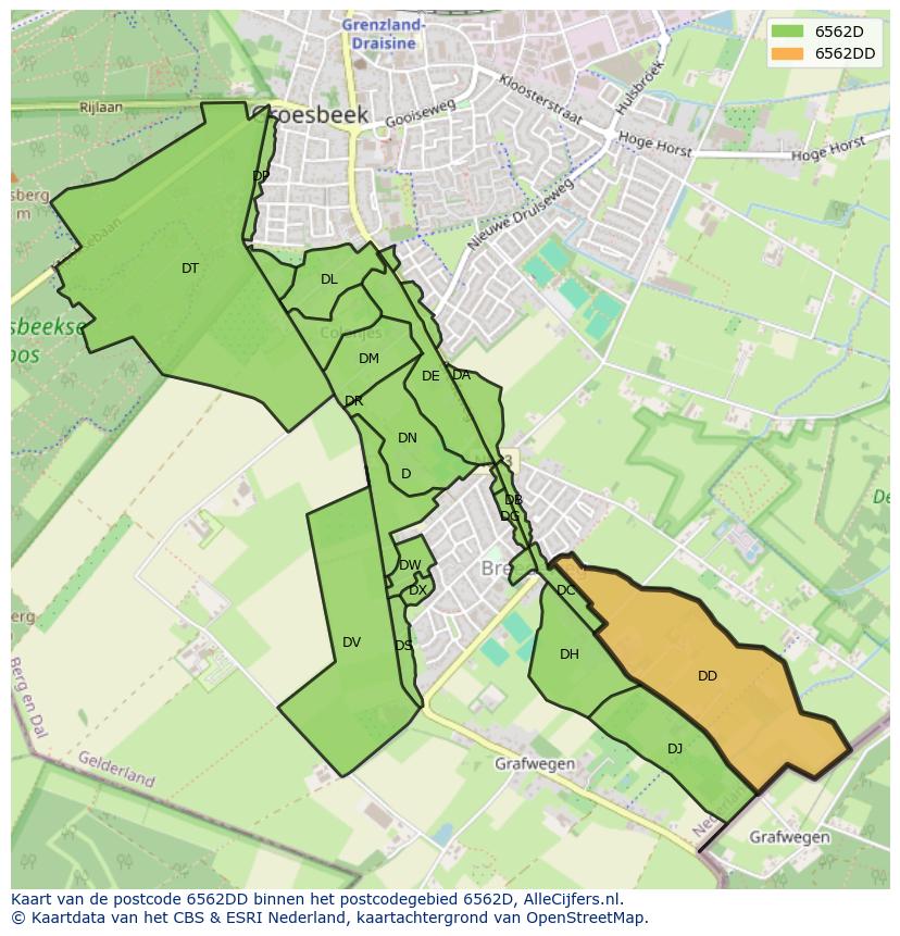 Afbeelding van het postcodegebied 6562 DD op de kaart.