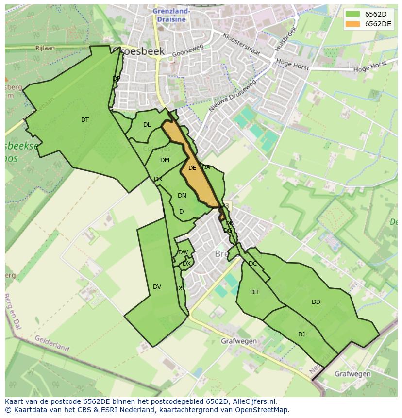 Afbeelding van het postcodegebied 6562 DE op de kaart.