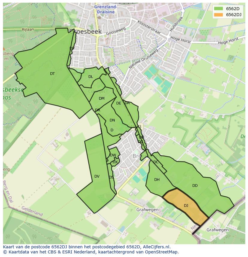 Afbeelding van het postcodegebied 6562 DJ op de kaart.