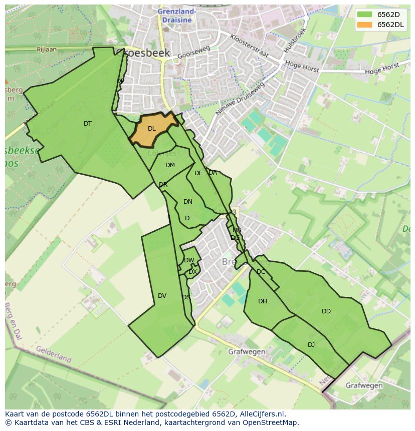Afbeelding van het postcodegebied 6562 DL op de kaart.