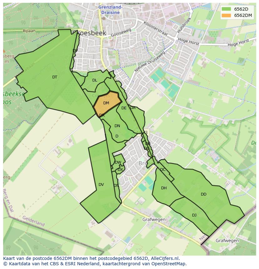 Afbeelding van het postcodegebied 6562 DM op de kaart.
