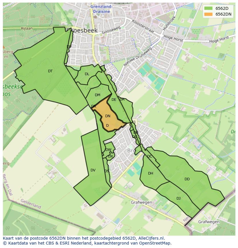 Afbeelding van het postcodegebied 6562 DN op de kaart.
