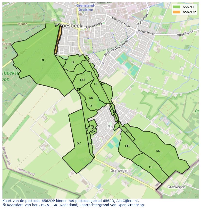 Afbeelding van het postcodegebied 6562 DP op de kaart.