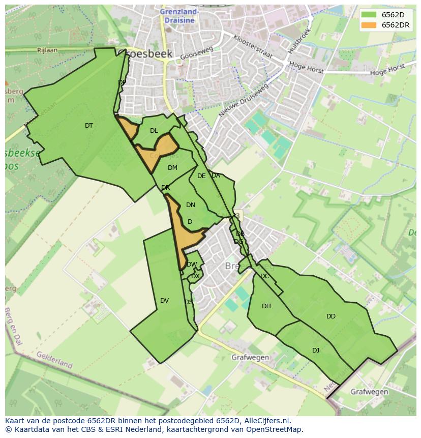 Afbeelding van het postcodegebied 6562 DR op de kaart.