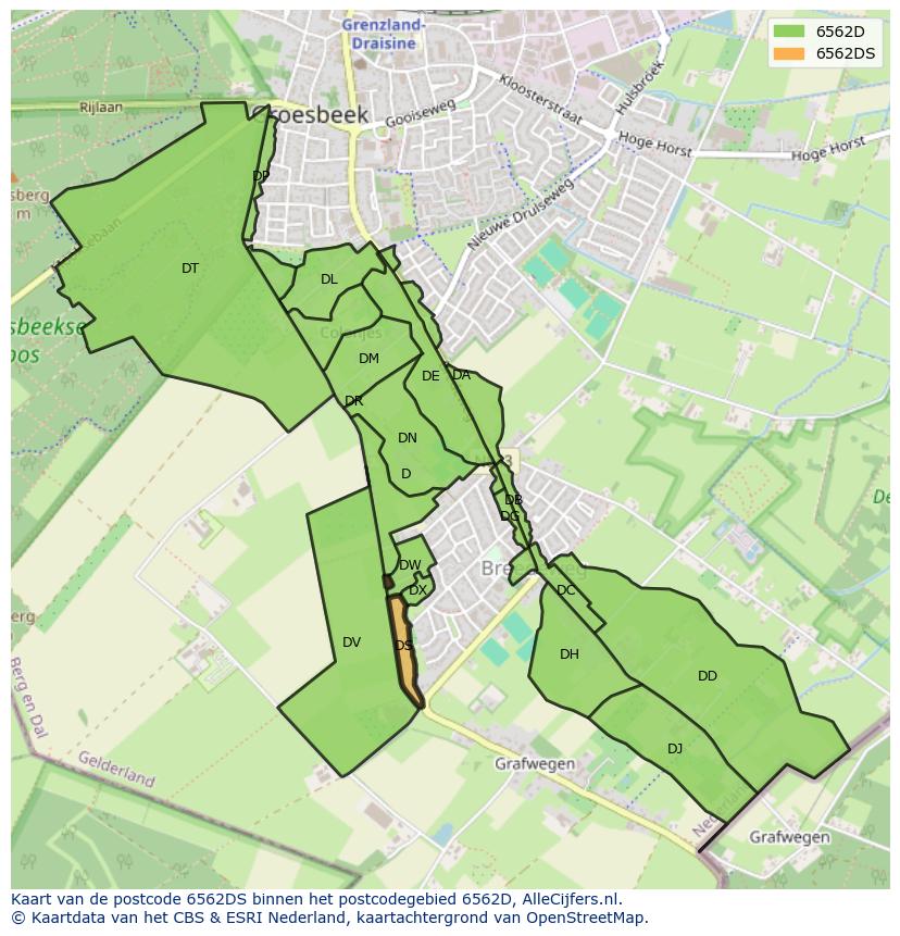 Afbeelding van het postcodegebied 6562 DS op de kaart.