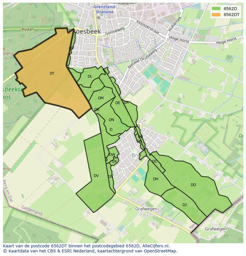 Afbeelding van het postcodegebied 6562 DT op de kaart.