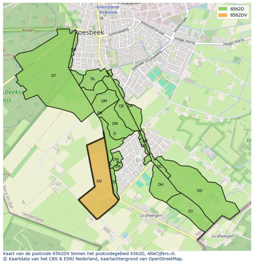 Afbeelding van het postcodegebied 6562 DV op de kaart.