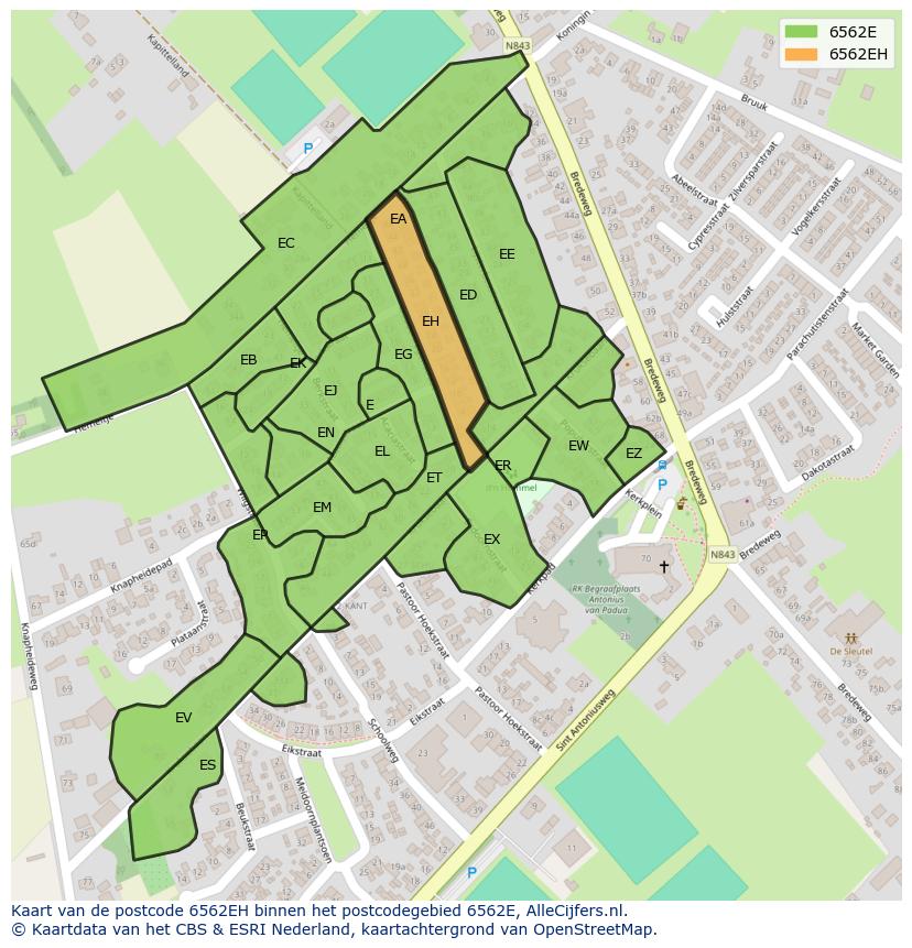 Afbeelding van het postcodegebied 6562 EH op de kaart.