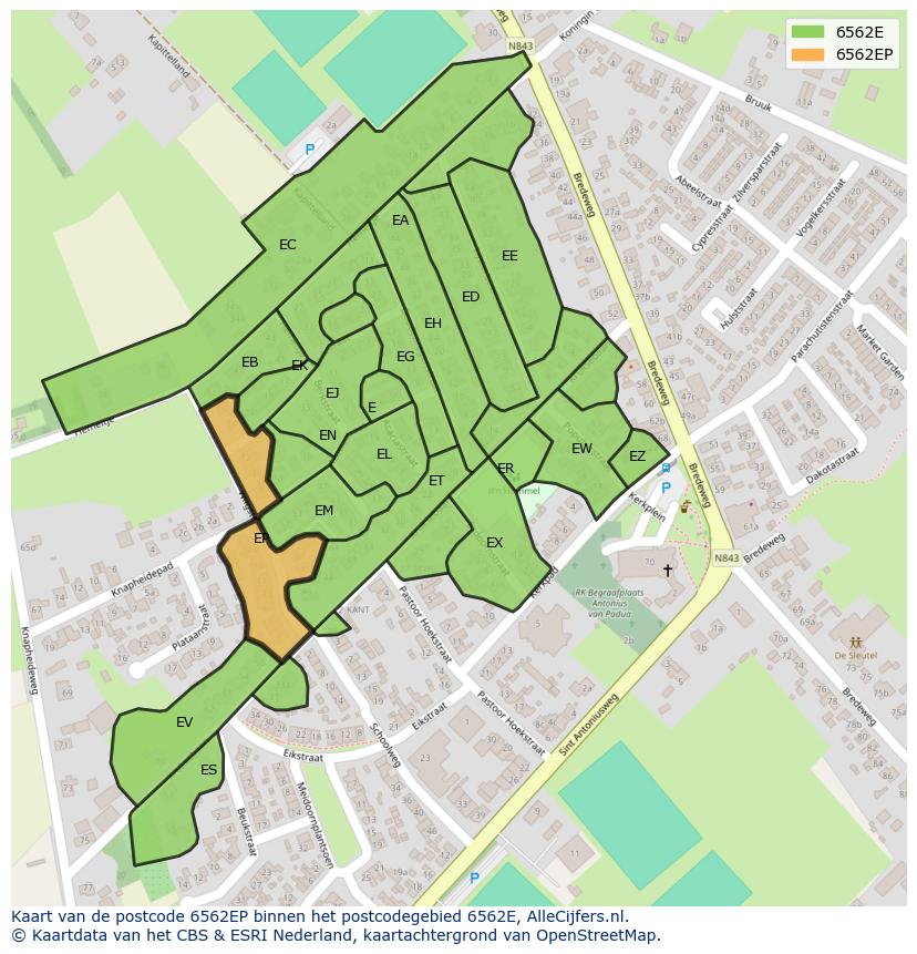 Afbeelding van het postcodegebied 6562 EP op de kaart.