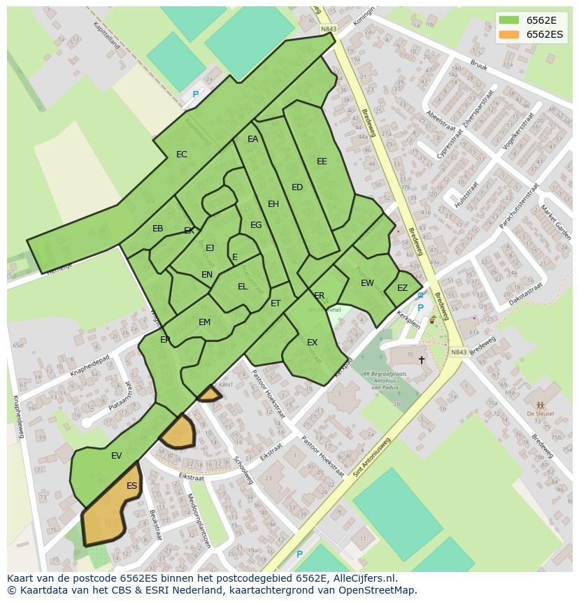 Afbeelding van het postcodegebied 6562 ES op de kaart.