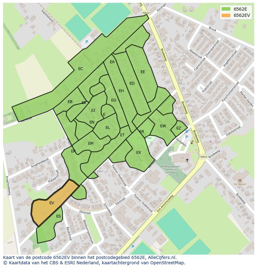 Afbeelding van het postcodegebied 6562 EV op de kaart.