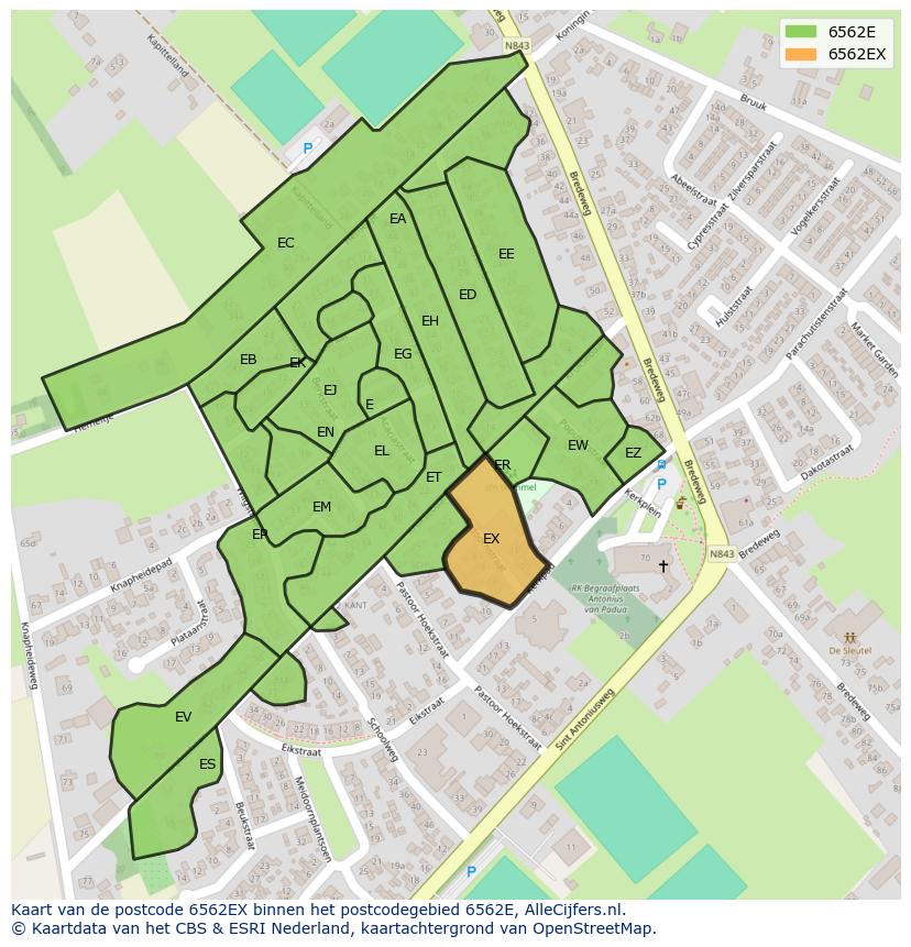 Afbeelding van het postcodegebied 6562 EX op de kaart.