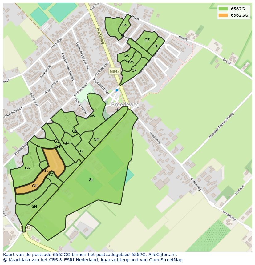 Afbeelding van het postcodegebied 6562 GG op de kaart.