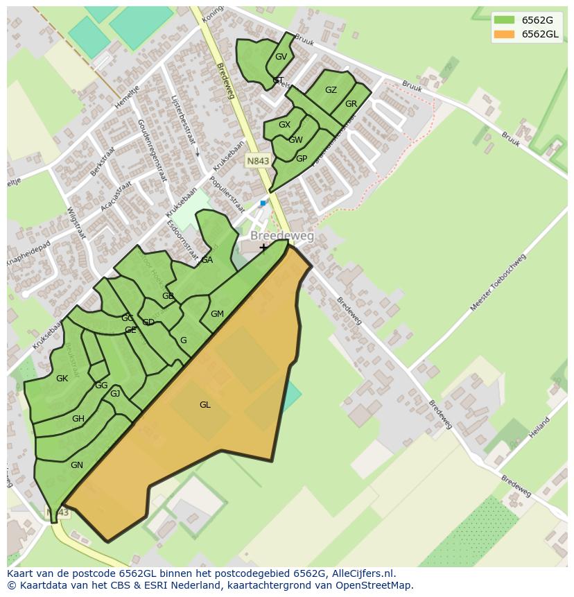 Afbeelding van het postcodegebied 6562 GL op de kaart.