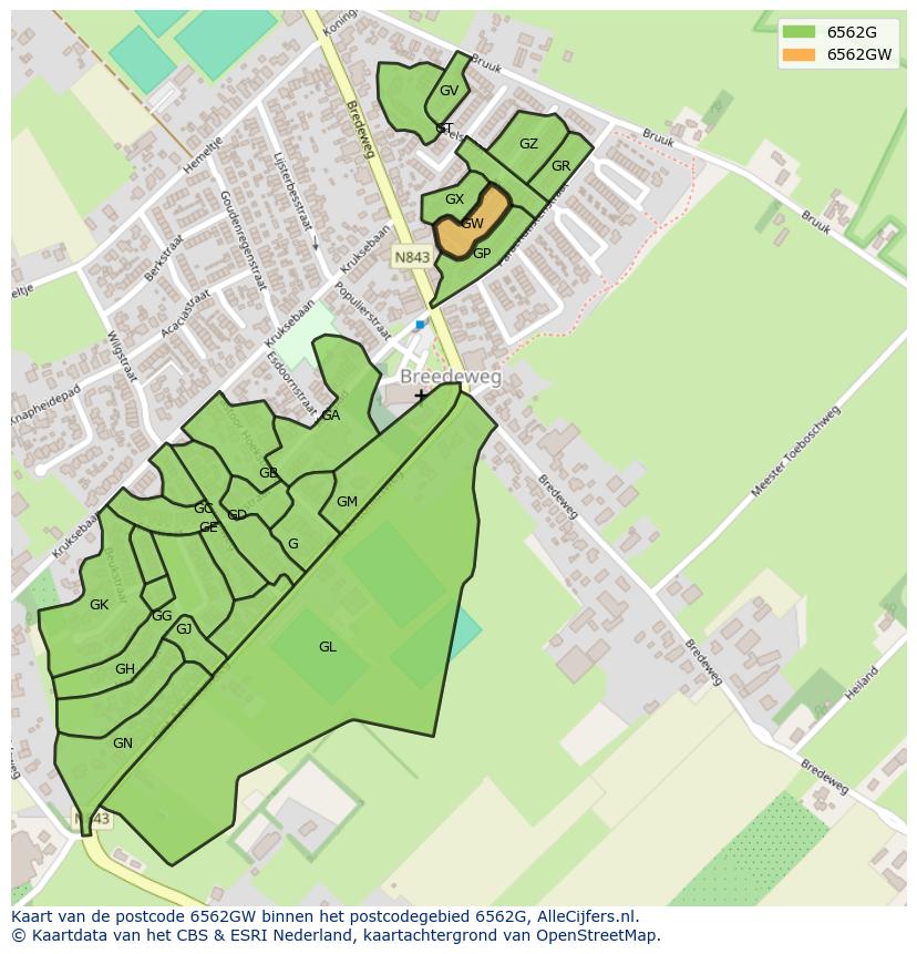 Afbeelding van het postcodegebied 6562 GW op de kaart.