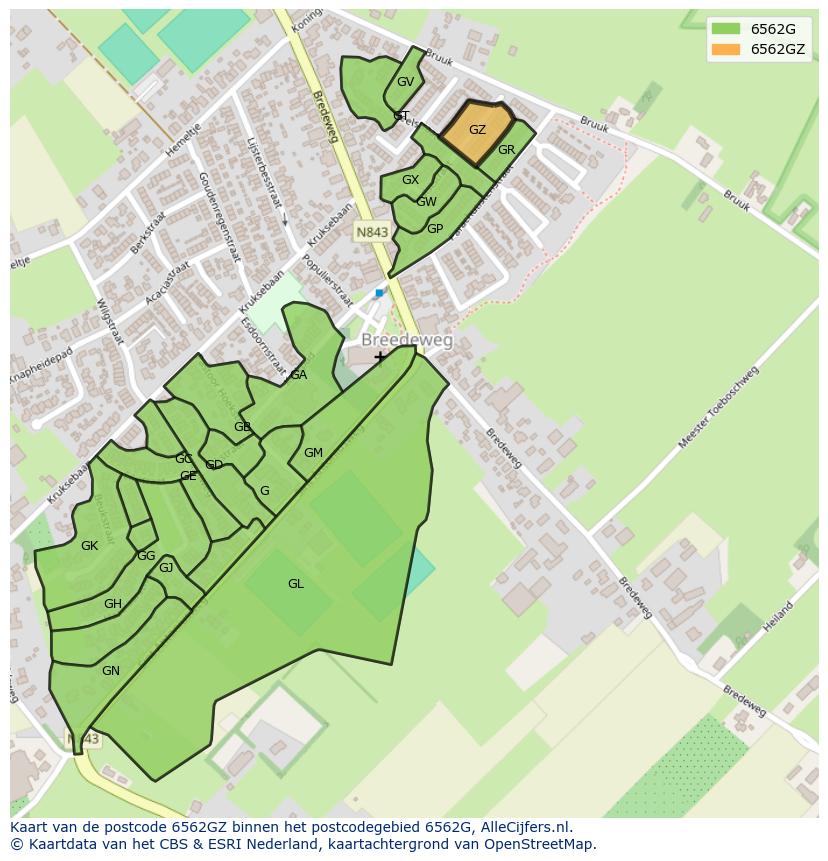 Afbeelding van het postcodegebied 6562 GZ op de kaart.
