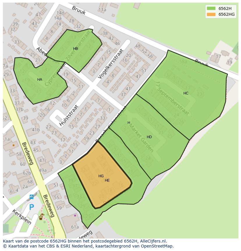 Afbeelding van het postcodegebied 6562 HG op de kaart.