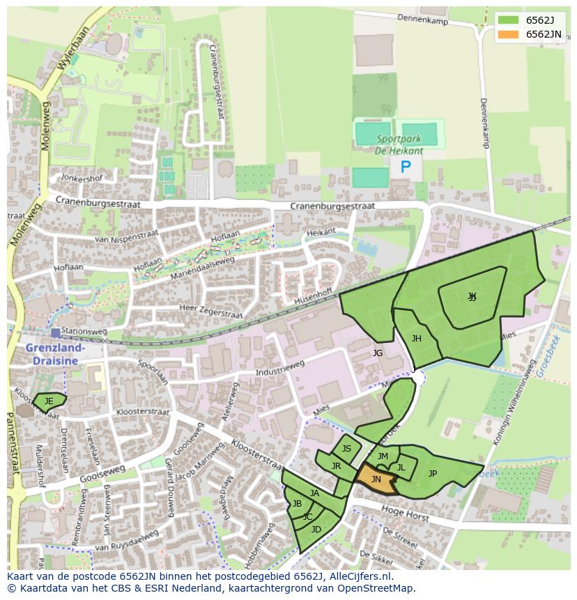 Afbeelding van het postcodegebied 6562 JN op de kaart.