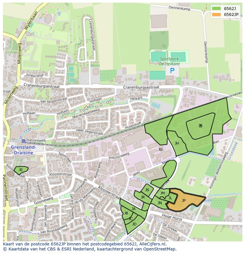 Afbeelding van het postcodegebied 6562 JP op de kaart.