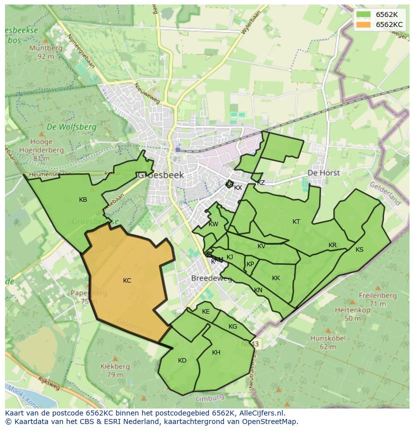 Afbeelding van het postcodegebied 6562 KC op de kaart.